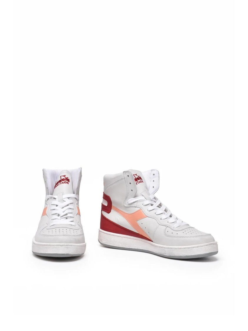 Diadora Heritage Grey Red Leather Mi Basket Sneakers
