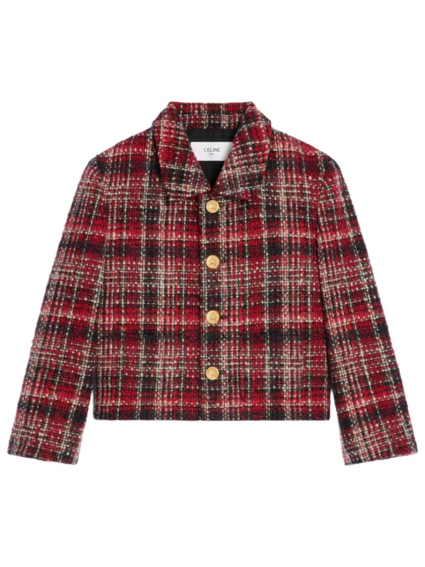 Celine Red Plaid Cotton-Wool Bomber Jacket