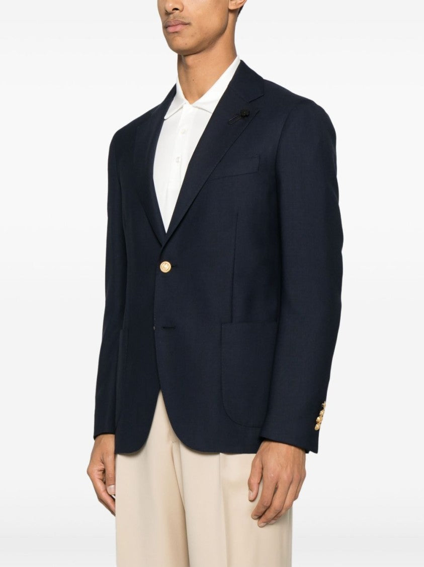Lardini Navy Blue Jacket With Chic Detailing And English Vents