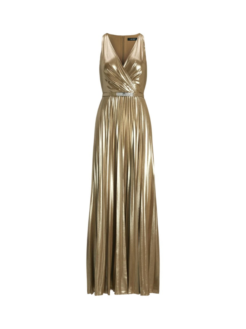 Lauren Ralph Lauren Sleeveless Metallic Gold Maxi Dress