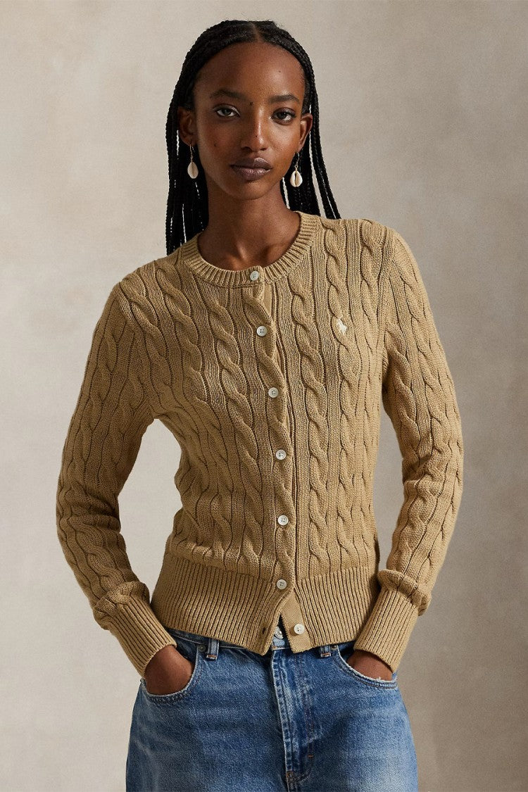 Polo Ralph Lauren Beige Cable-Knit Button-Front Cotton Cardigan