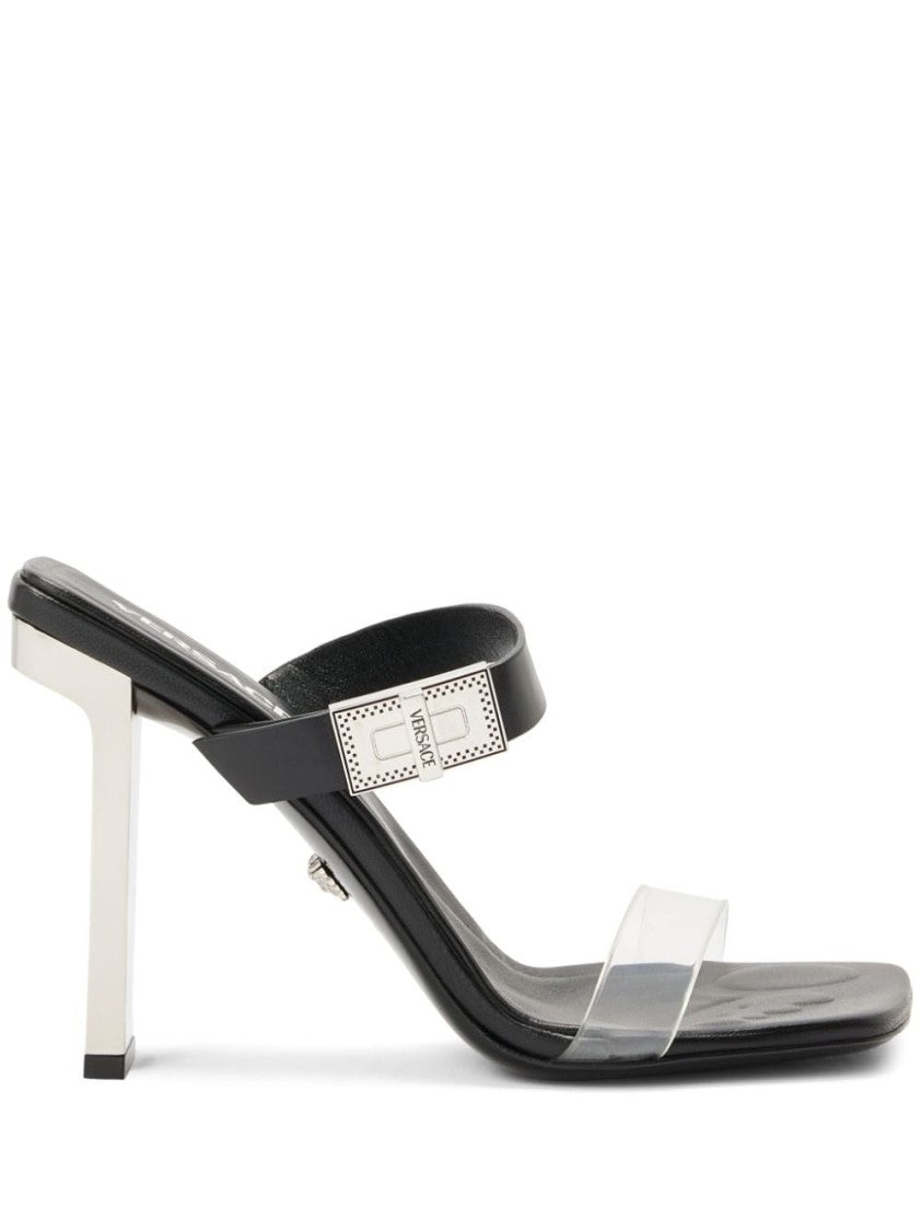Versace Black Silver Metallic Heel Transparent Sandals