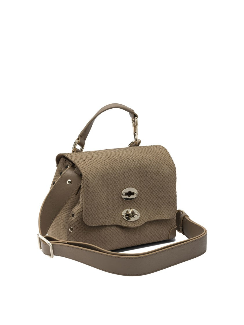 Zanellato Compact Beige Suede Handbag With Textured Pattern And Turn-Lock Closure
