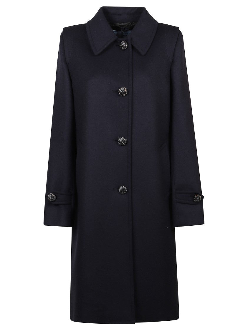 Prada Classic Blue Coat With Collared Neckline