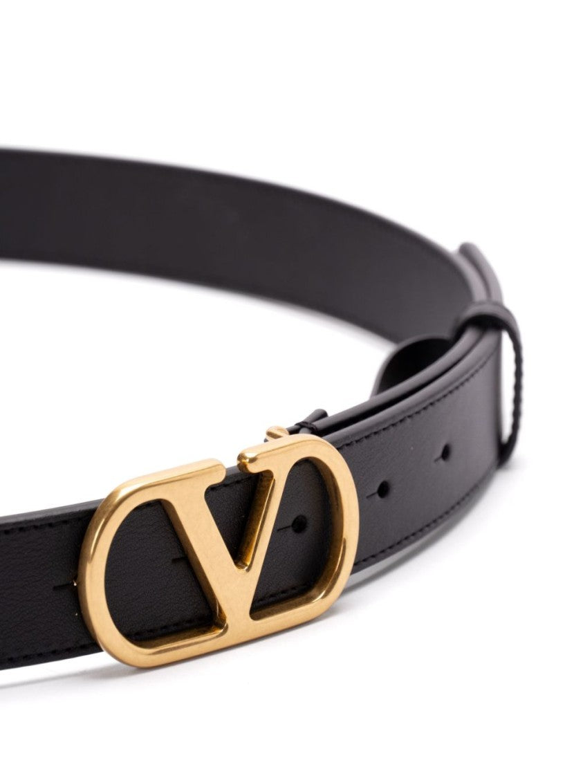 Valentino Garavani Black Leather Belt With Vlogo Signature