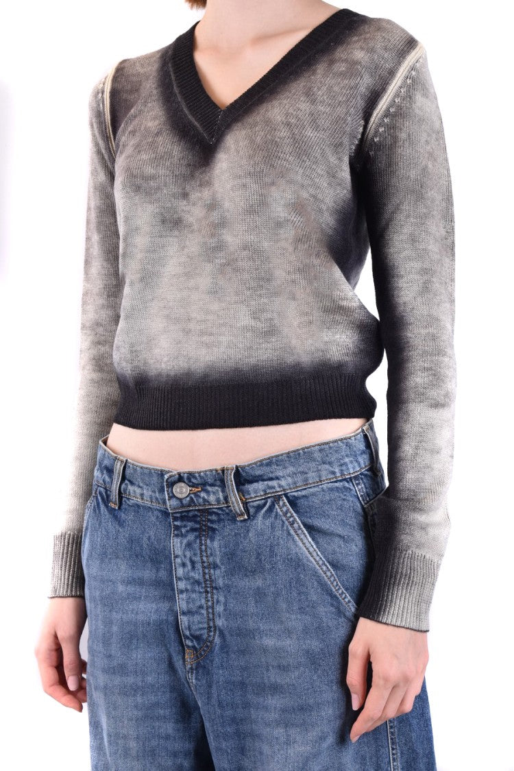 Diesel Gradient Grey Knit Sweater V-Neckline Ribbed