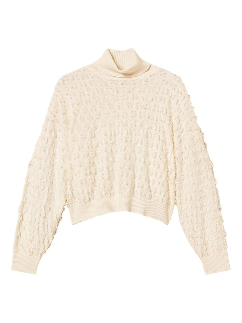 Twin-Set Textured Knit Sweater With High Neckline And Oversized Sleeves