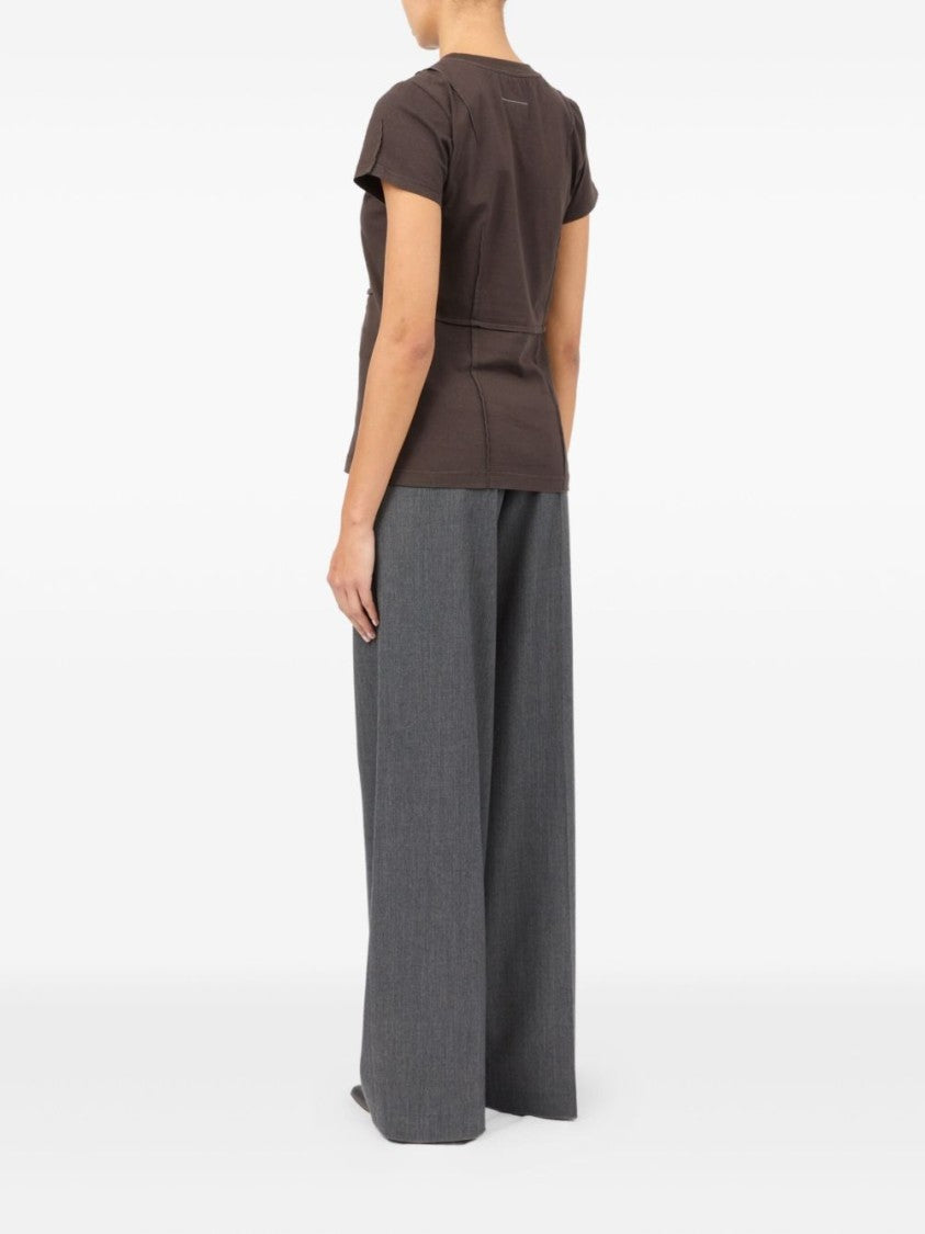 Mm6 By Maison Margiela Structured Brown Cotton T-Shirt With Seam Detailing