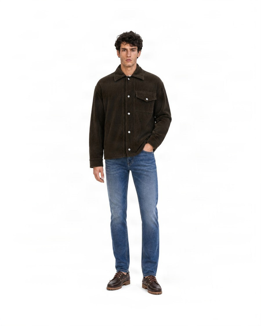 Paolo Pecora Brown Corduroy Shirt Jacket With Button Closure And Chest Pocket