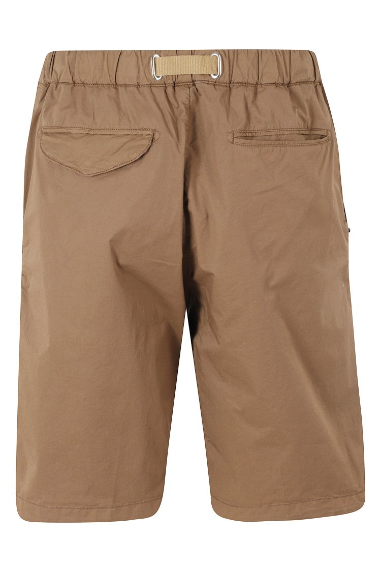 White Sand Tobacco Drawstring Elastic Waistband Cotton Denim Shorts