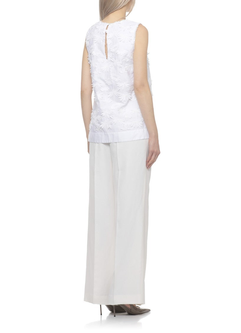 Parosh White Cubo26 Relief Floral Blouse