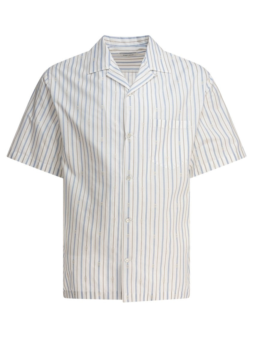 Alexander Mcqueen Short-Sleeve Striped Shirt With Camp Collar
