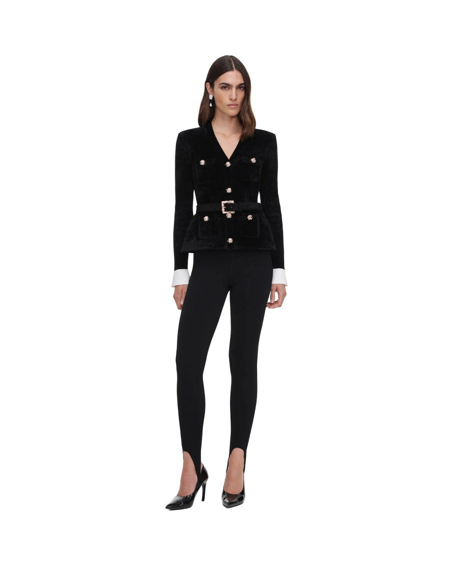 Self-Portrait Black Chenille Jewel Button Knit Cardigan