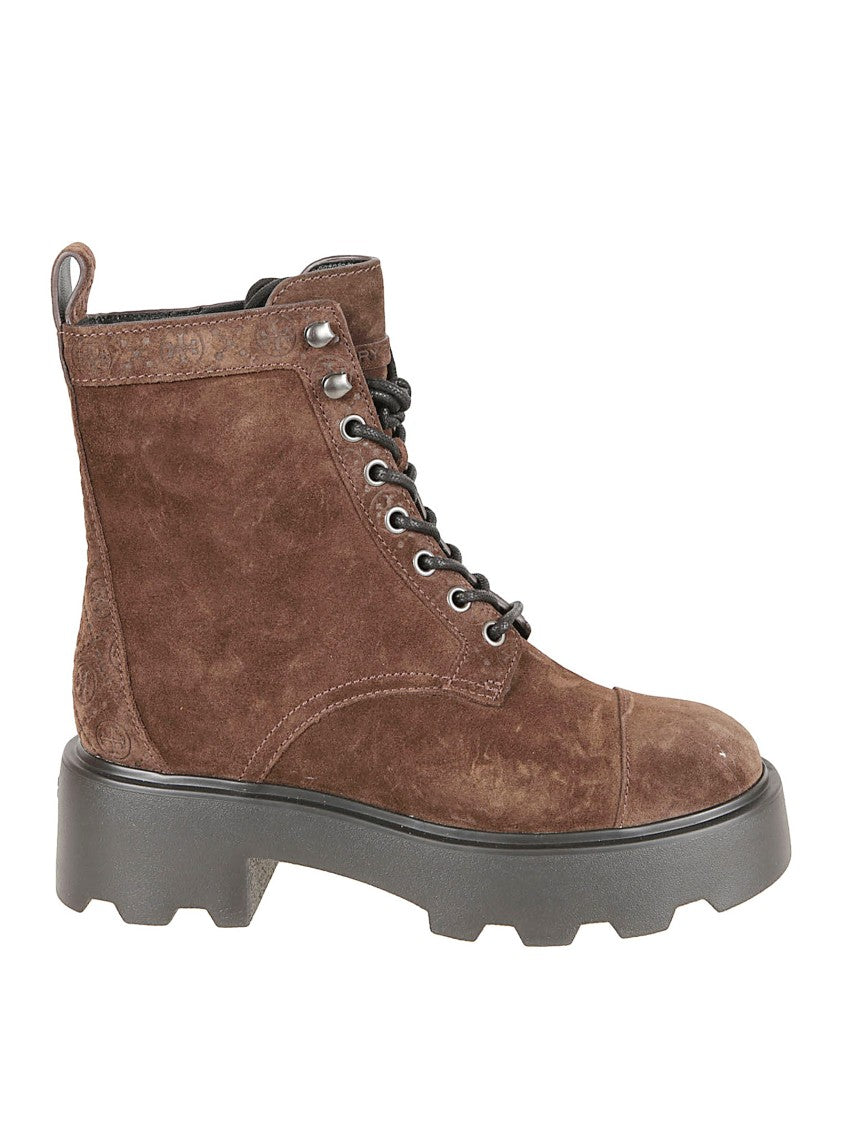 Tory Burch Suede Combat Boots With T Monogram