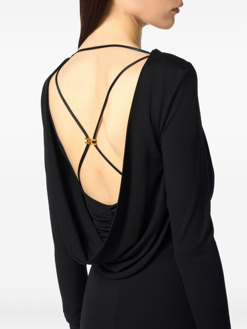 Elisabetta Franchi Fitted Black Evening Dress With Draped Bodice