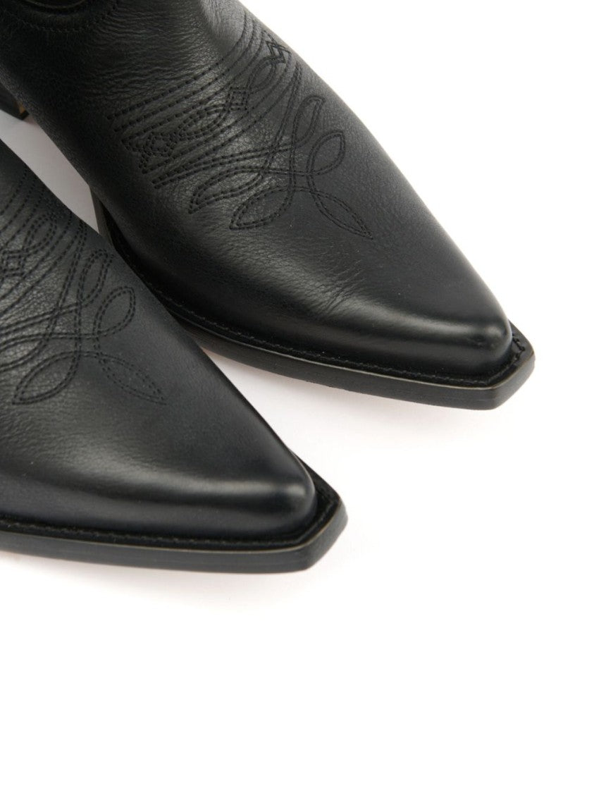 Mm6 By Maison Margiela Pointed Toe Leather Boots With Double Pull-Tabs