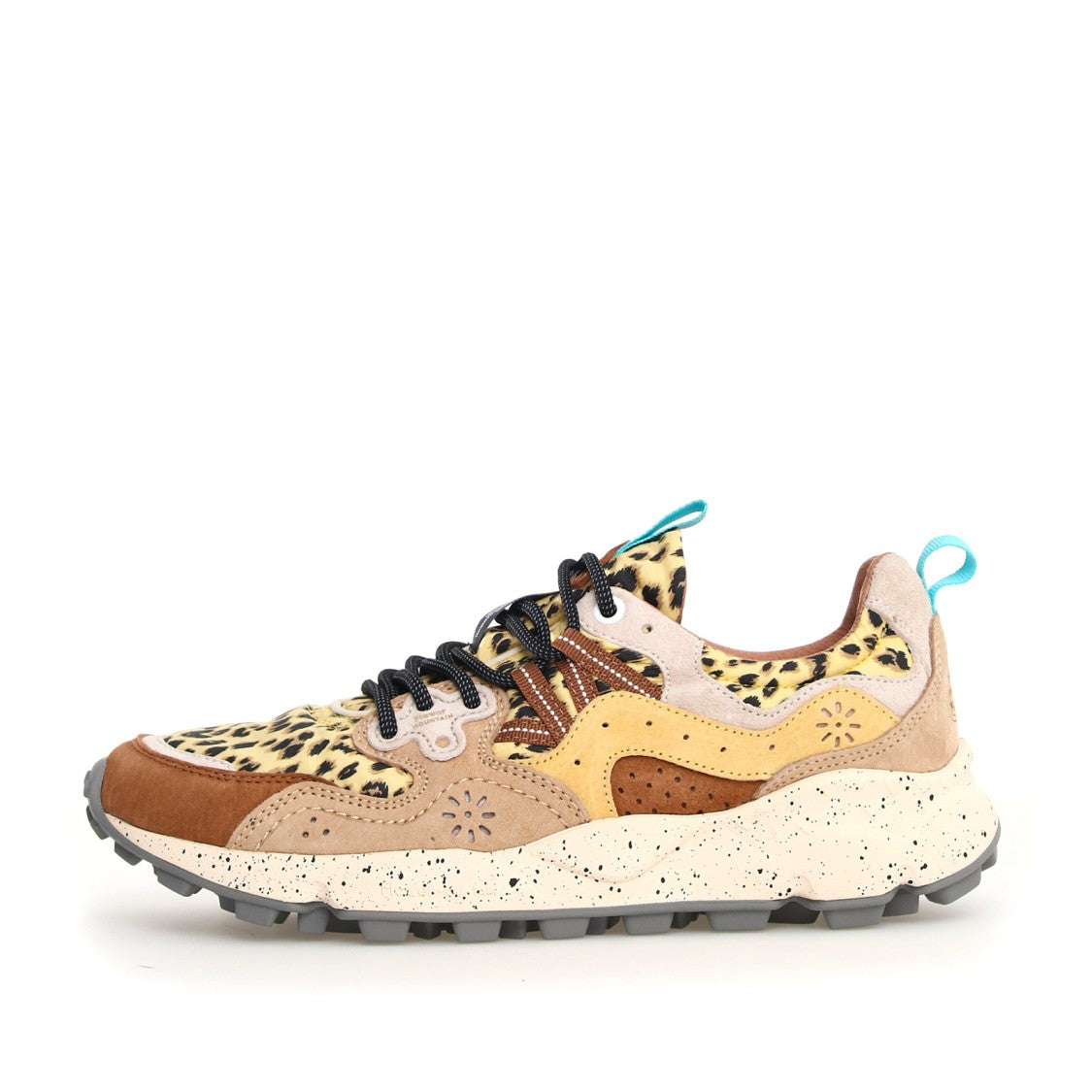 Flower Mountain Brown Suede And Animalier Fabric Yamano Sneakers