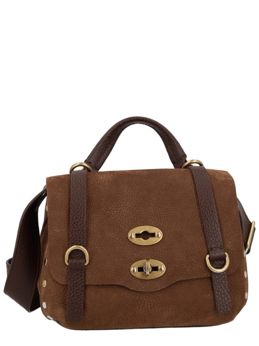 Zanellato Textured Brown Suede Handbag With Gold-Tone Accents