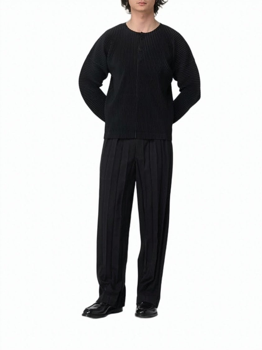 Homme Plissé Issey Miyake Finely Pleated Long-Sleeve Top With Round Neckline