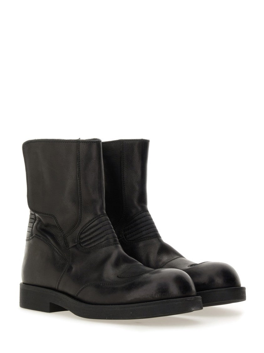 Mm6 By Maison Margiela Mid-Calf Black Leather Biker Boots