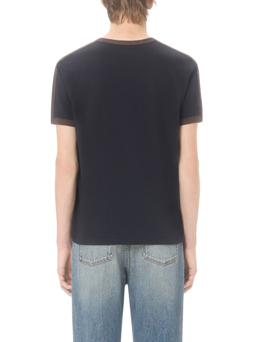 Valentino Cotton T-Shirt With Contrasting Side Bands And Vlogo Embroidery