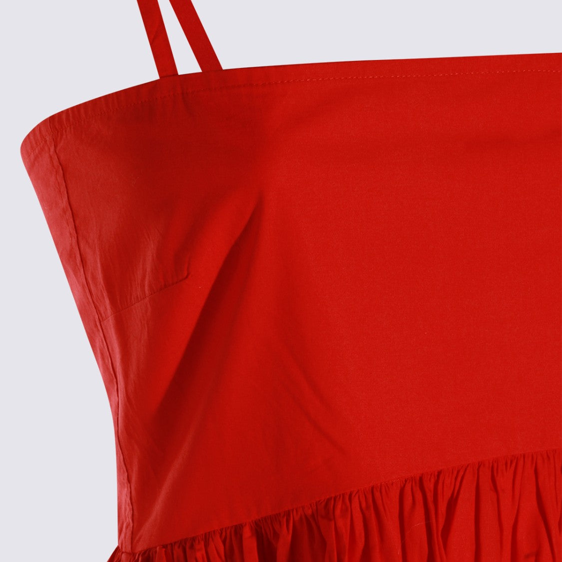 Ganni Red Mini Dress With Ruffled Hem And Smocked Back