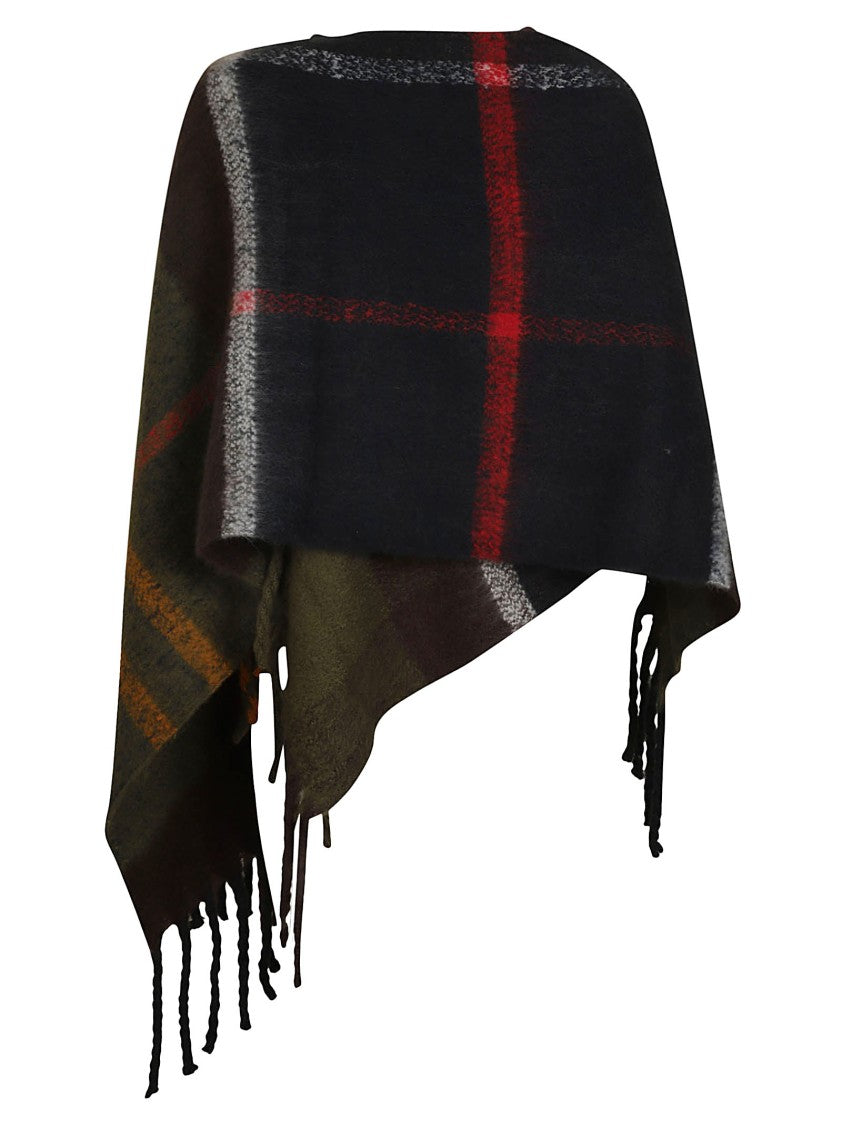 Barbour Multicolored Tartan Pattern Mantle With Fringed Edges