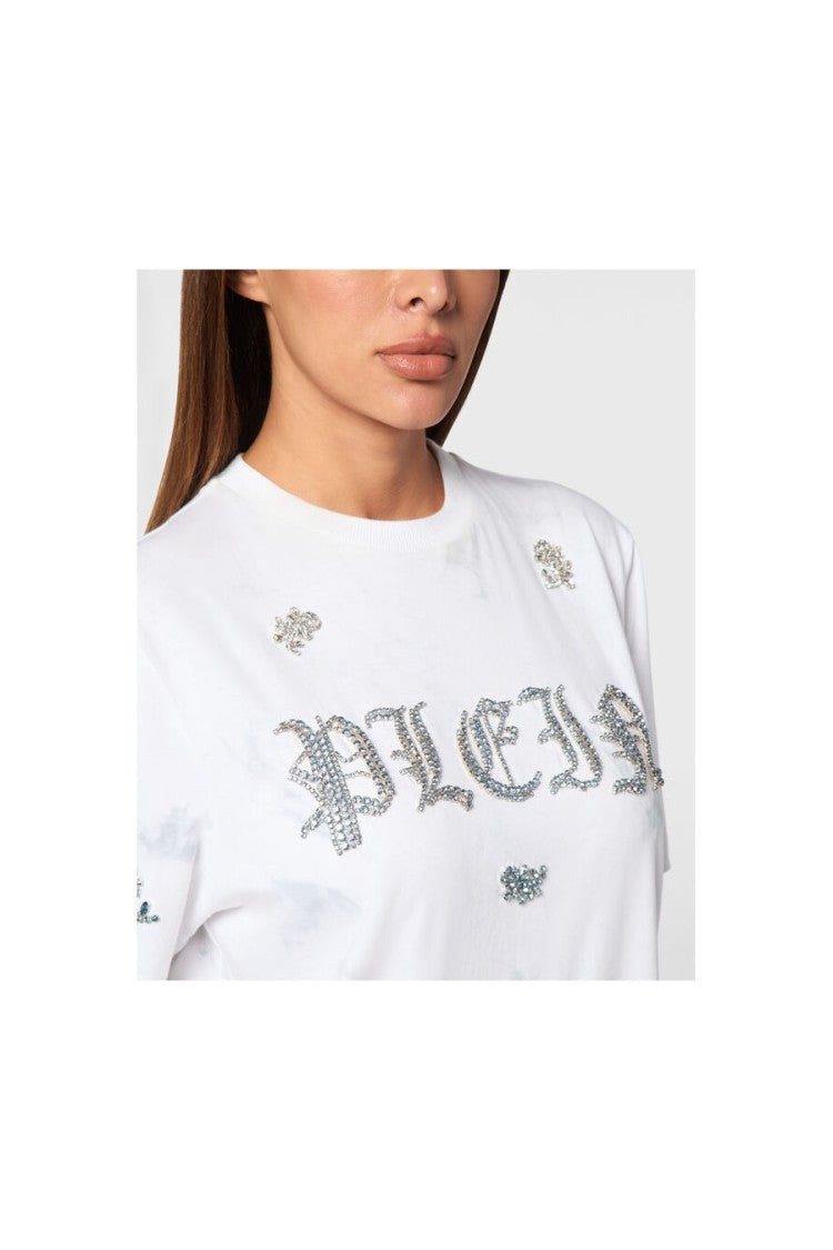 Philipp Plein White Cotton Crystal-Embellished T-Shirt