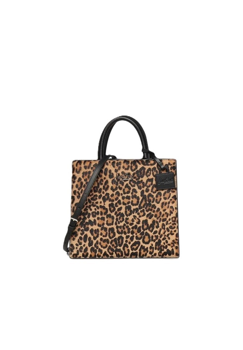 Mc2 Saint Barth Structured Rectangular Handbag With Bold Leopard Print
