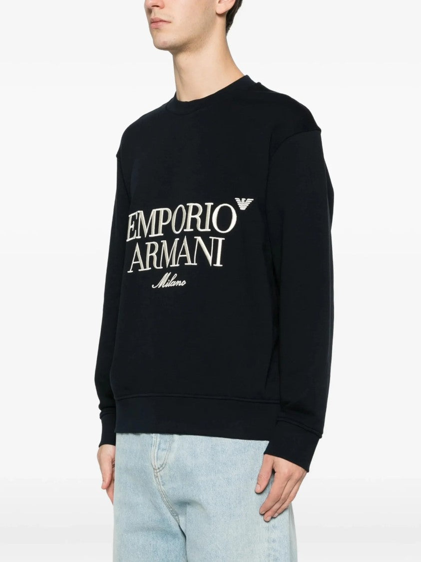 Emporio Armani Regular Fit Crewneck Sweatshirt With Embroidered Logo