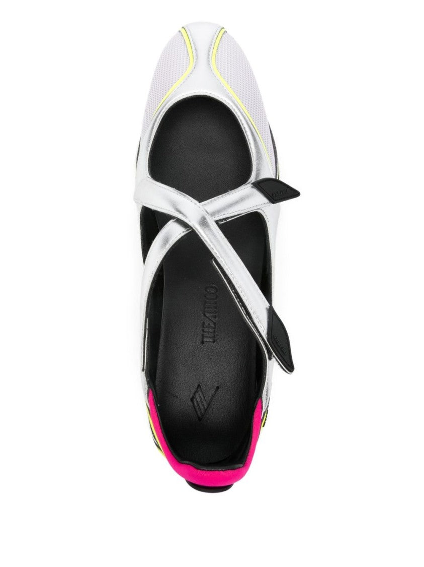 The Attico Silver Ballerinas With Mesh Paneling