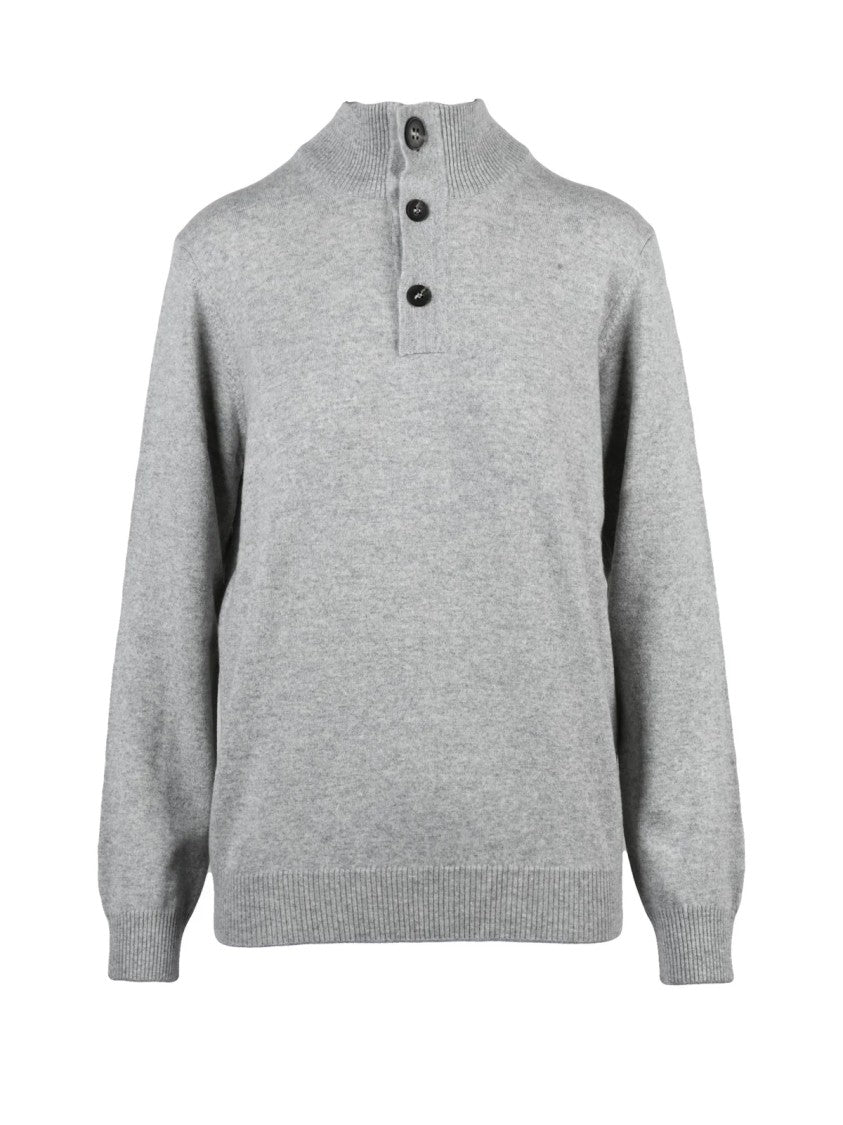 Kangra Light Grey Button Wool-Blend High Neck Sweater
