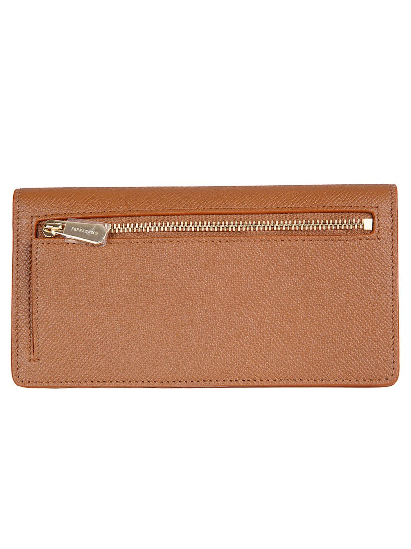 Ferragamo Textured Hammered Calf Leather Wallet With Gold-Tone Gancini Buckle