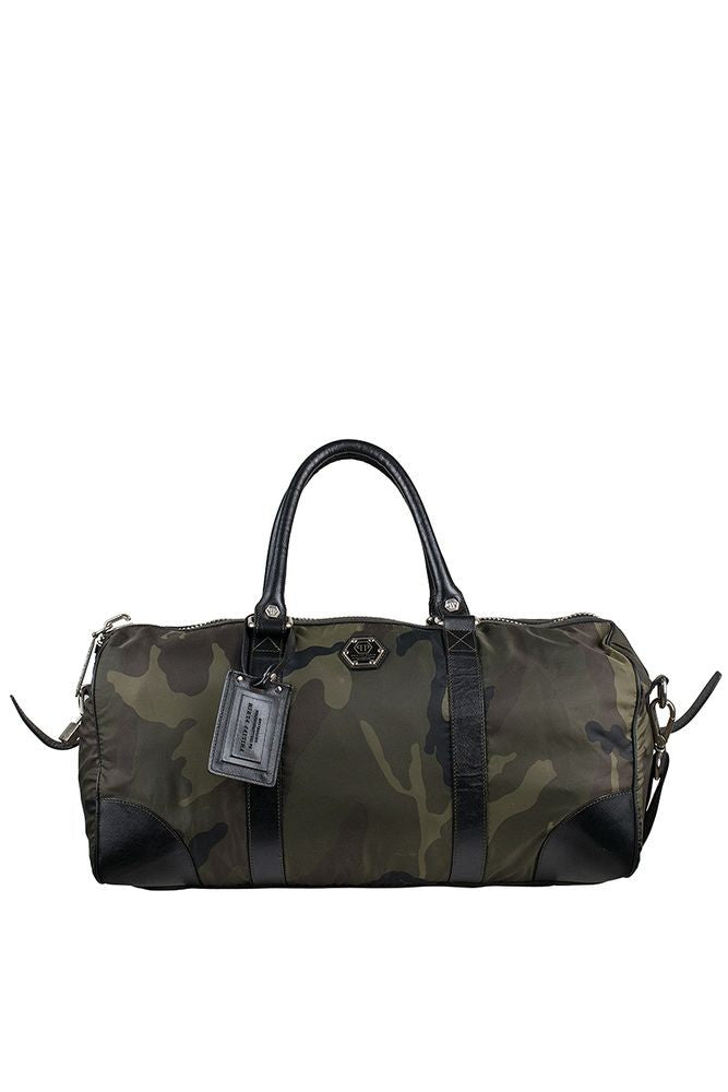 Philipp Plein Cylindrical Khaki Nylon Travel Bag