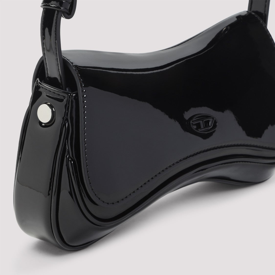 Diesel Curved Black Handbag With Glossy Finish