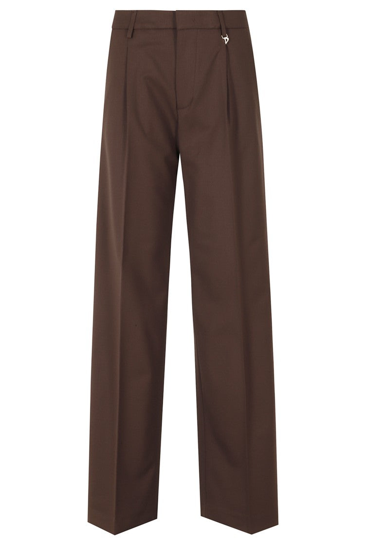 Dondup Lia Brown Virgin Wool Loose-Fit Straight-Leg Pants