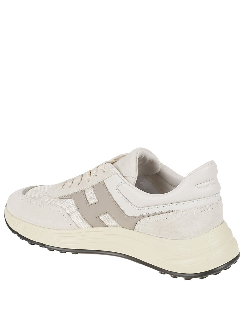 Hogan Beige Sneakers With Calfskin And Mesh Accents