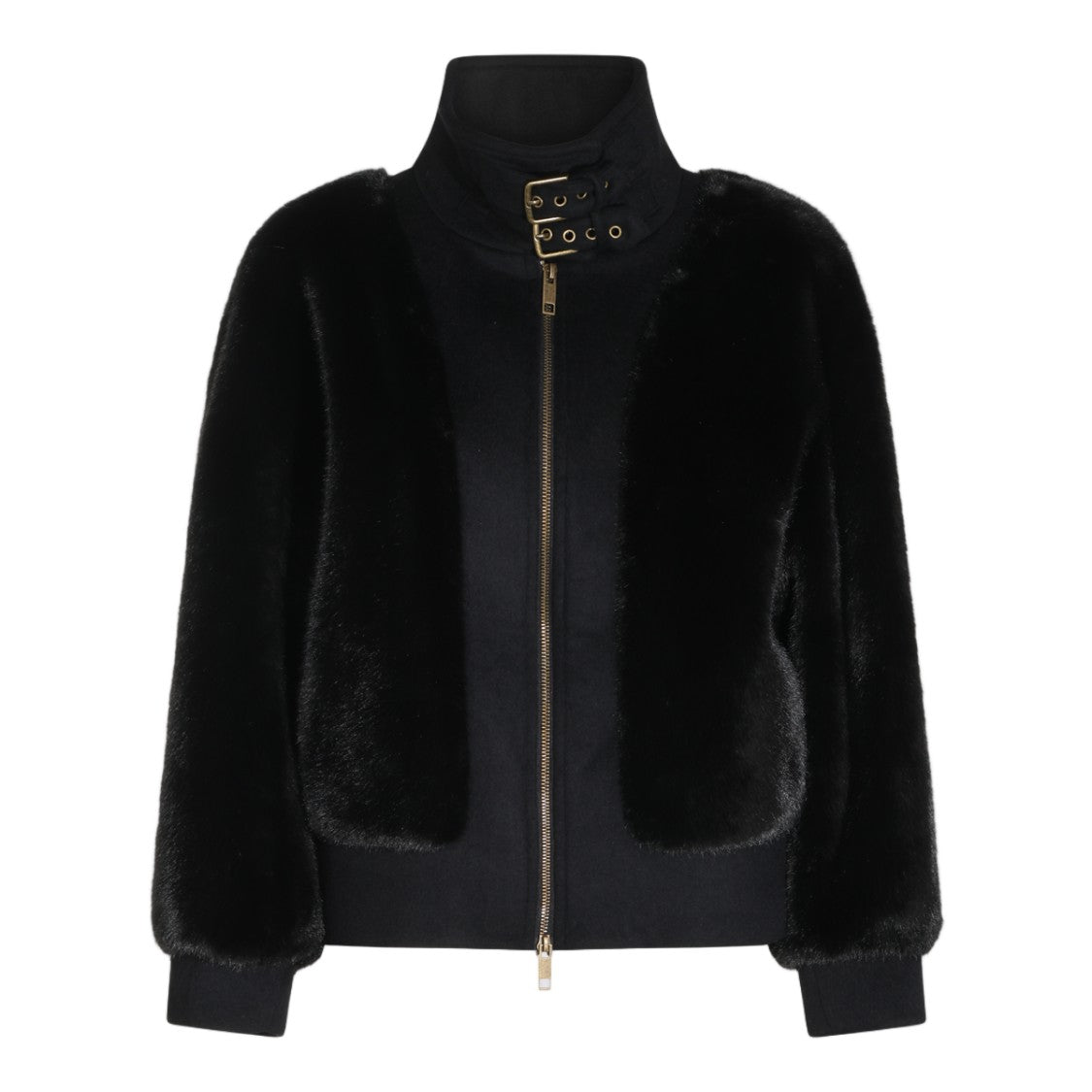 Twin-Set High-Collar Buckle Strap Faux Fur Jacket