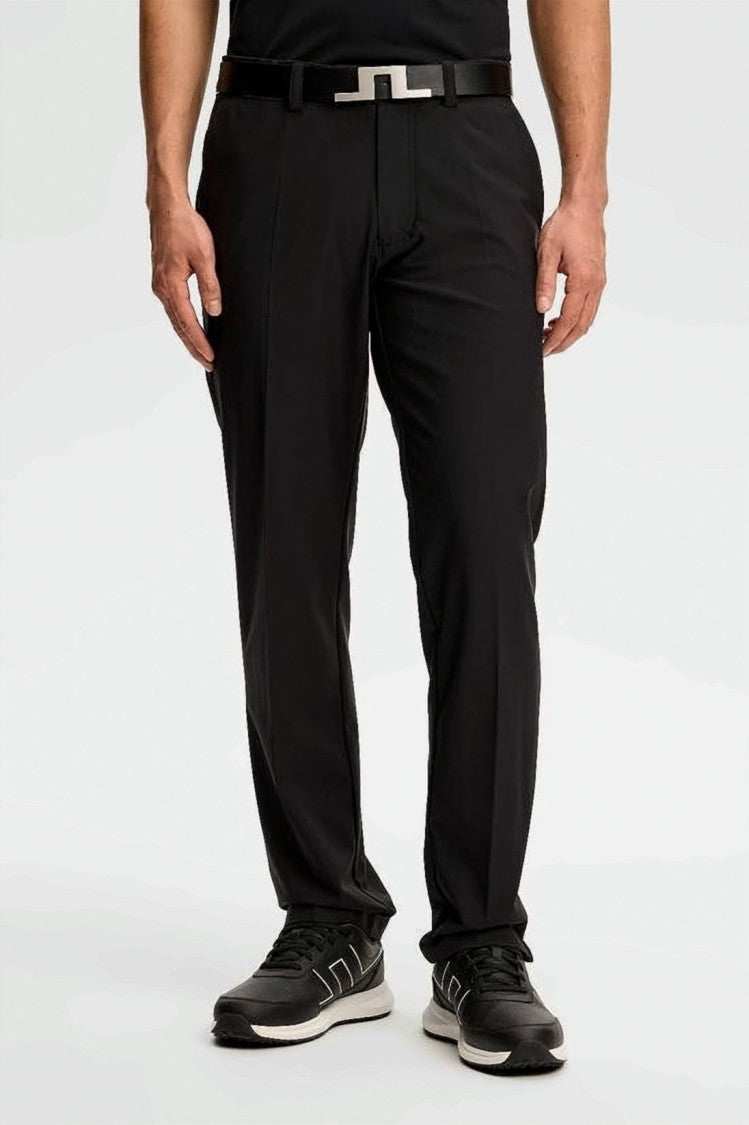 J Lindeberg Tailored Black Straight Pants With Subtle Crease Lines