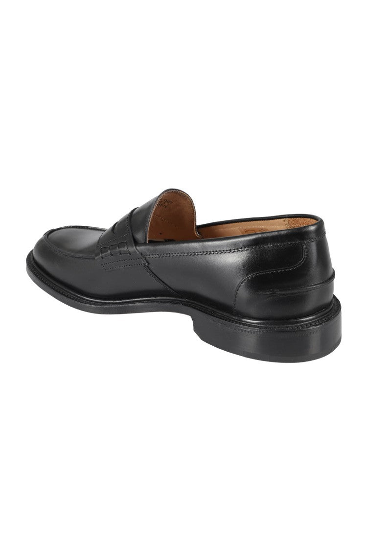 Tricker's Black Leather Moccasin With Pointed Toe Design
