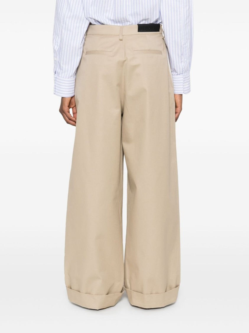 Darkpark Beige Relaxed Wide-Leg Trousers With Pearl Accents