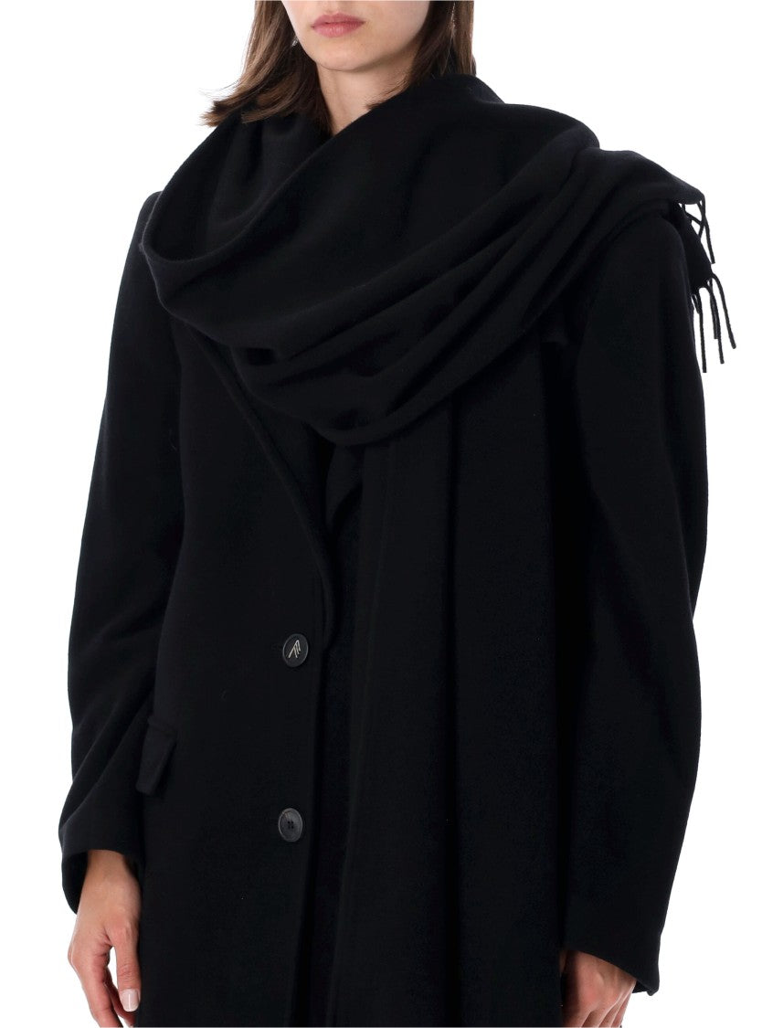 The Attico Black Fringed Long Scarf Coat