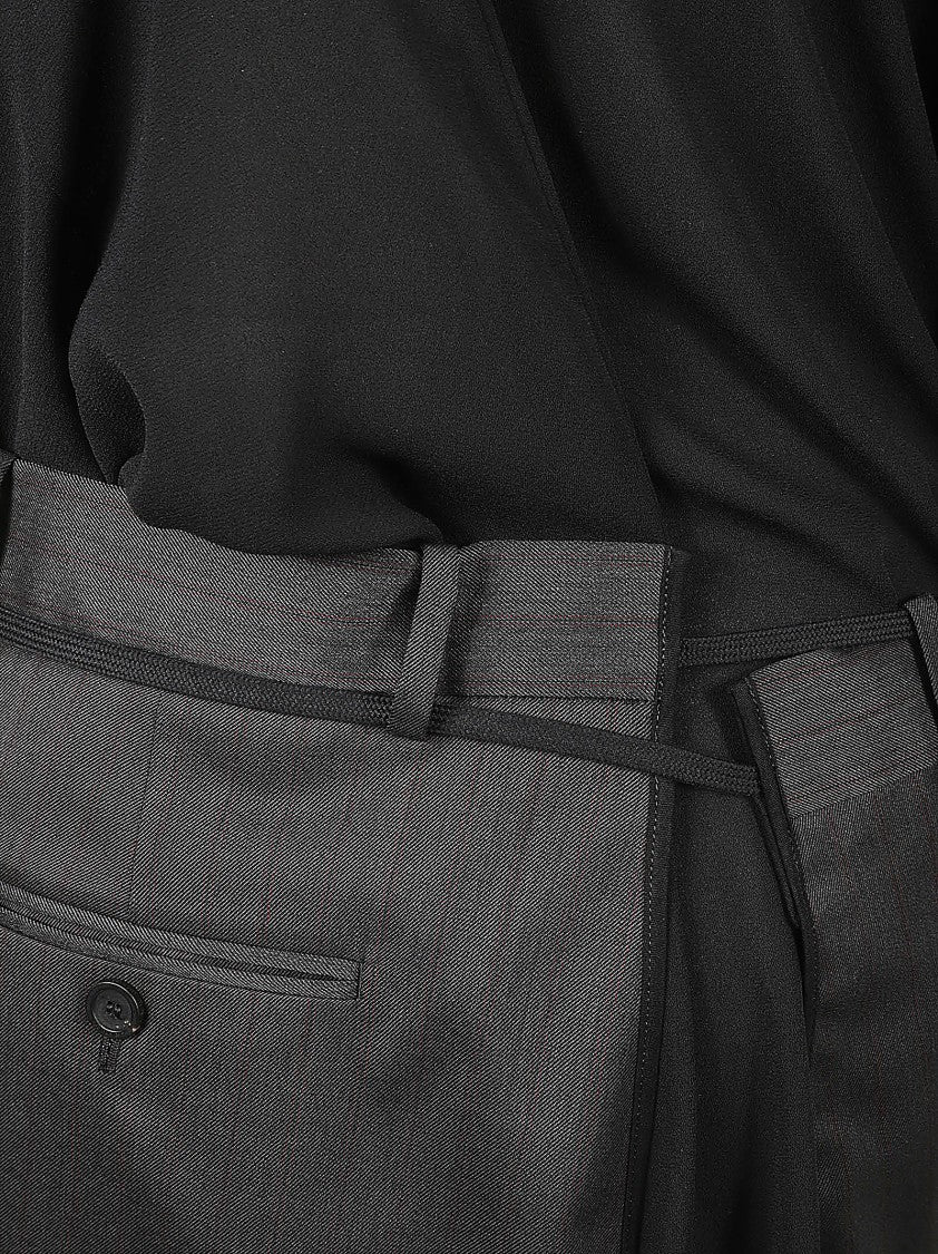 Balenciaga Long Black Georgette Dress With Asymmetrical Straps And Lace Trim