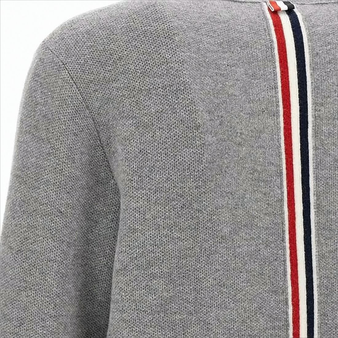 Thom Browne V-Neck Grey Wool Cardigan With Distinctive Stripe Detail