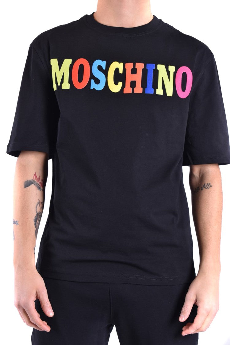 Moschino Black Short-Sleeve T-Shirt With Multicolored Logo Detail