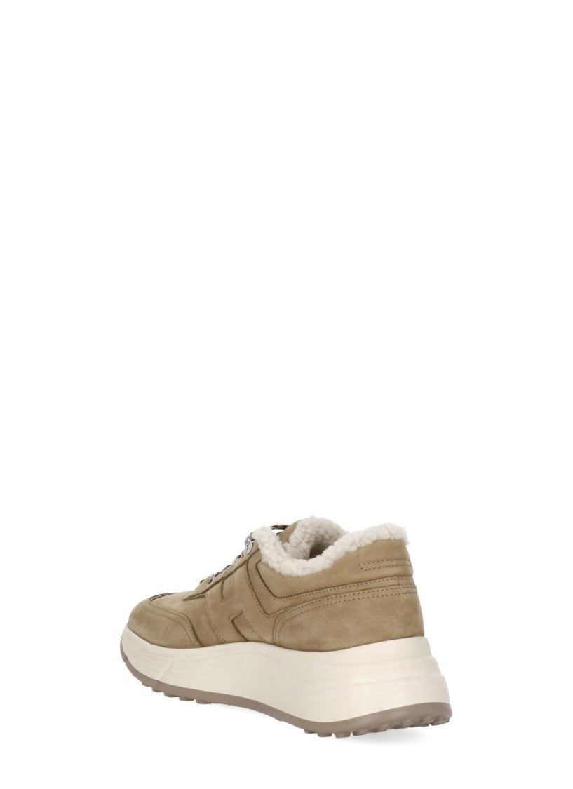 Hogan Beige Leather Fur-Lined Sneakers