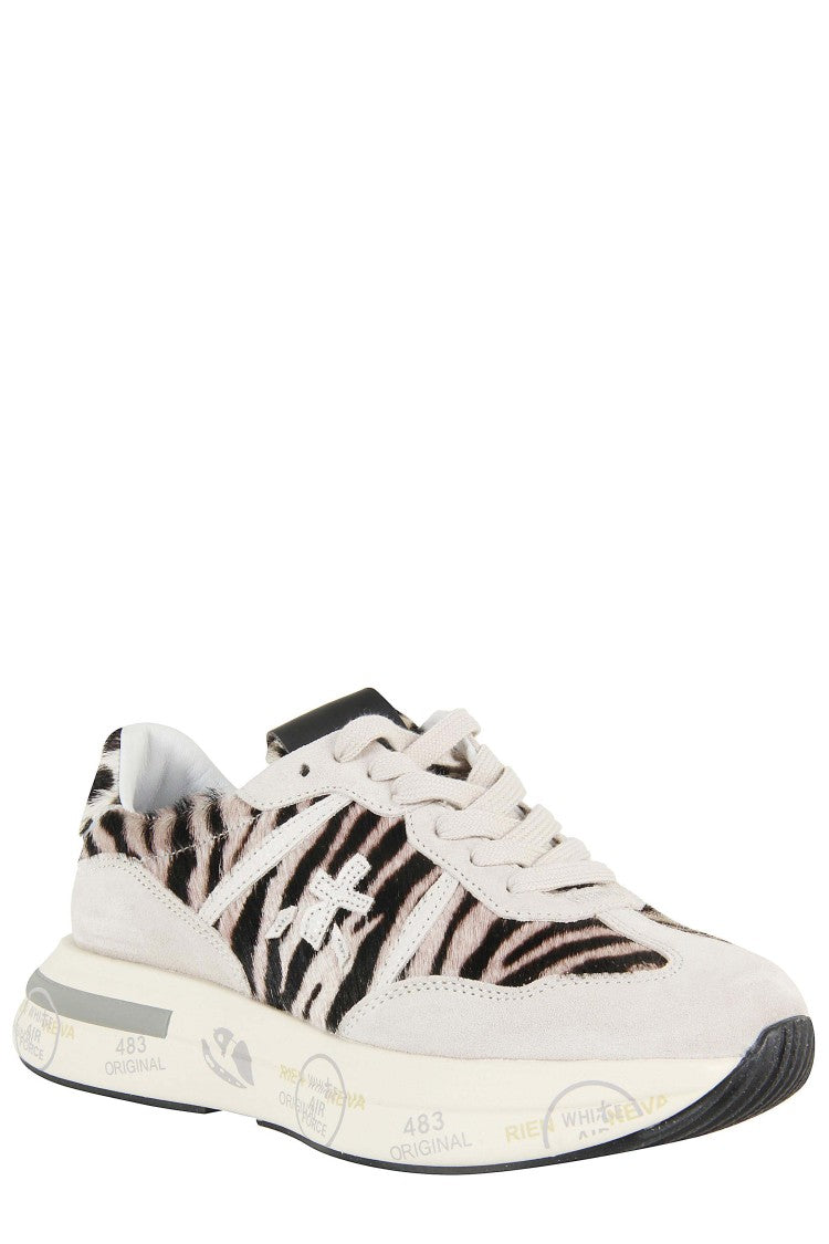 Premiata Nude Ponyhair Low-Top Sneakers With Suede Inserts