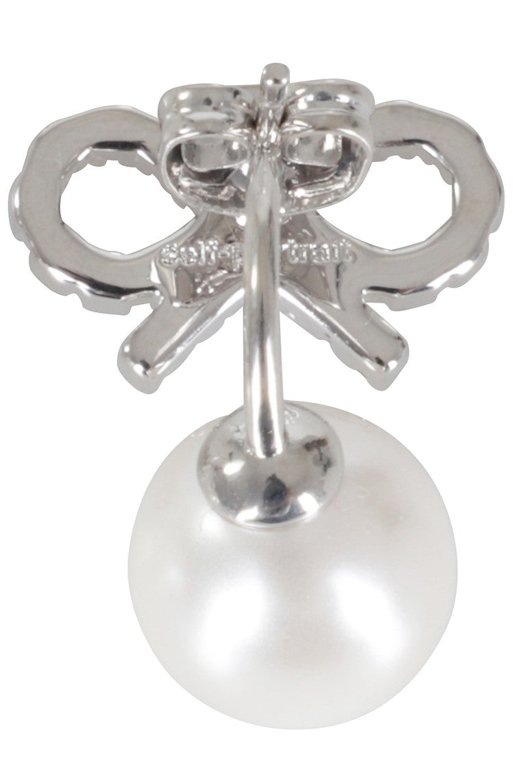 Self-Portrait Silver Bow Pearl Earrings