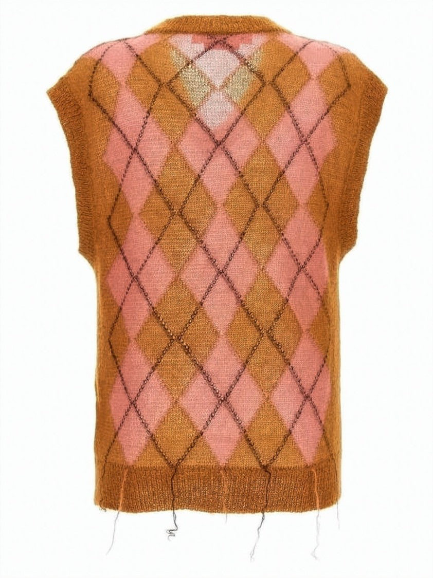 Marni Textured Argyle Knit Vest In Soft Mohair Blend