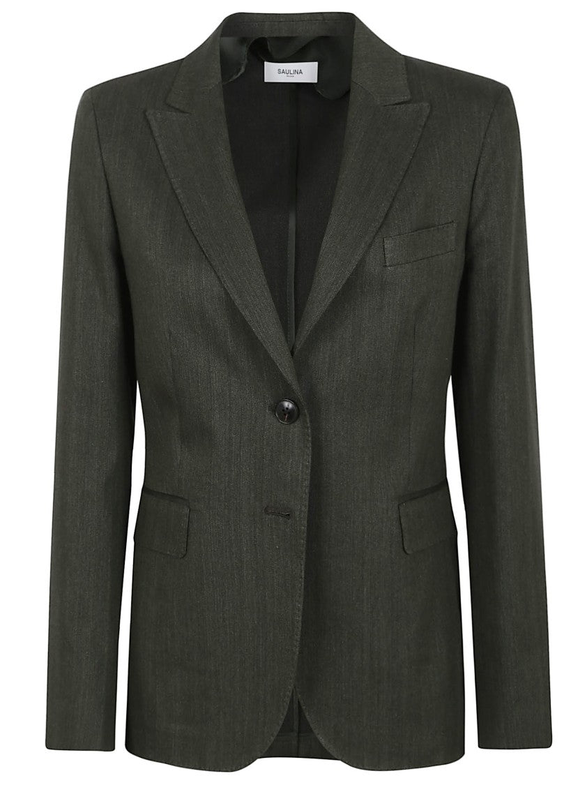 Saulina Tailored Green Blazer With Notched Lapels